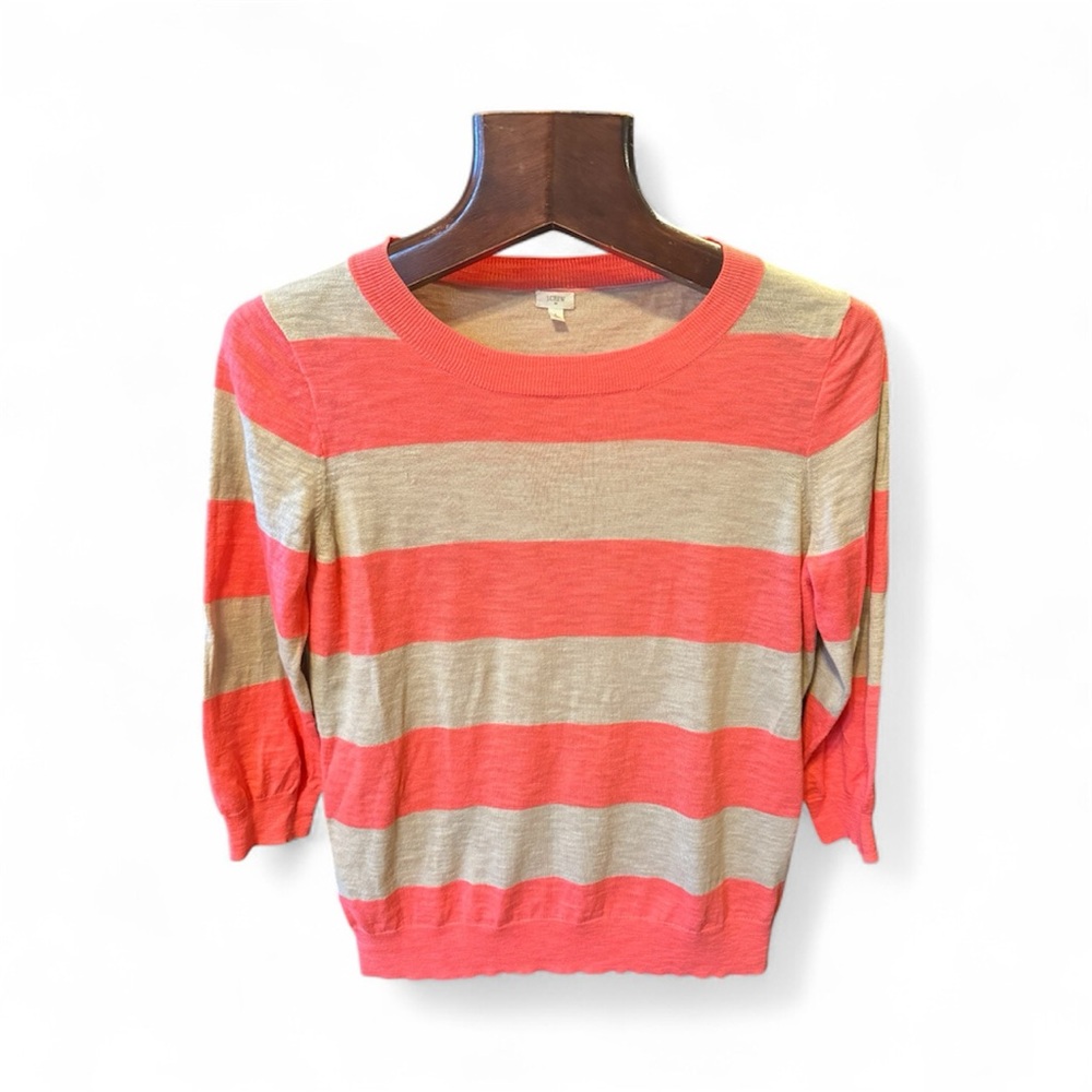 J. Crew Vibrant Orange and Cream Sweater size M in like new condition